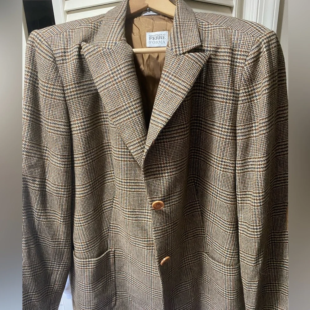 GIAFRANCO FERRER FORMA ITALIAN TWEED/SUEDE ELBOW PATCHES US 22 BROWN/TAN/BLAZER - Picture 4 of 7